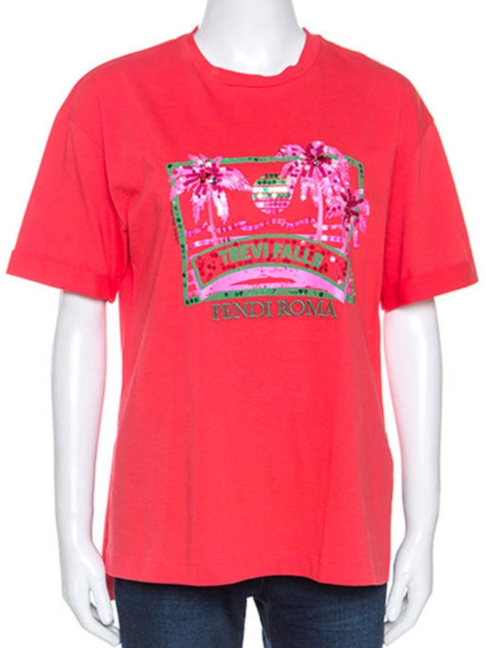 Fendi Roma Trevi Falls Sequin Graphic T-Shirt Red